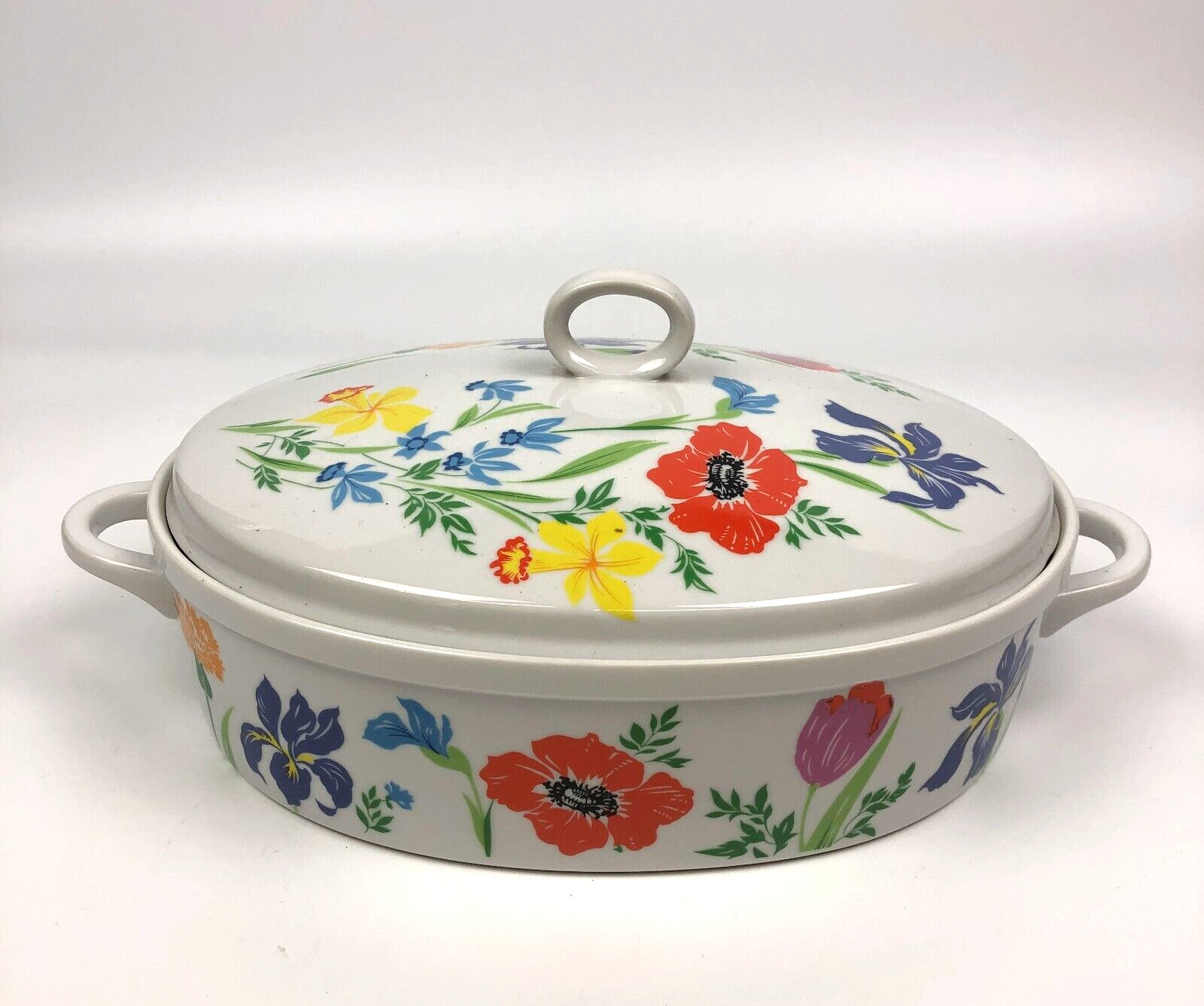 VTG 11″ Primavera Taste Seller Sigma Ovenware Oval Casserole w Lid Japan Flowers