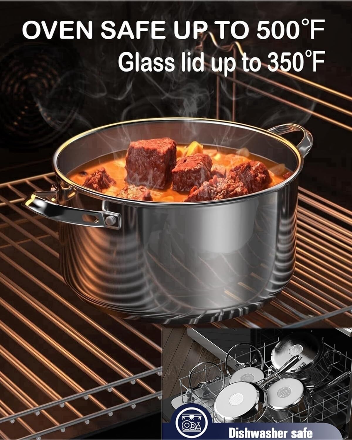 Dutch Oven Casserole with Glass Lid, 7-Quart Classic Stainless Steel Stockpot