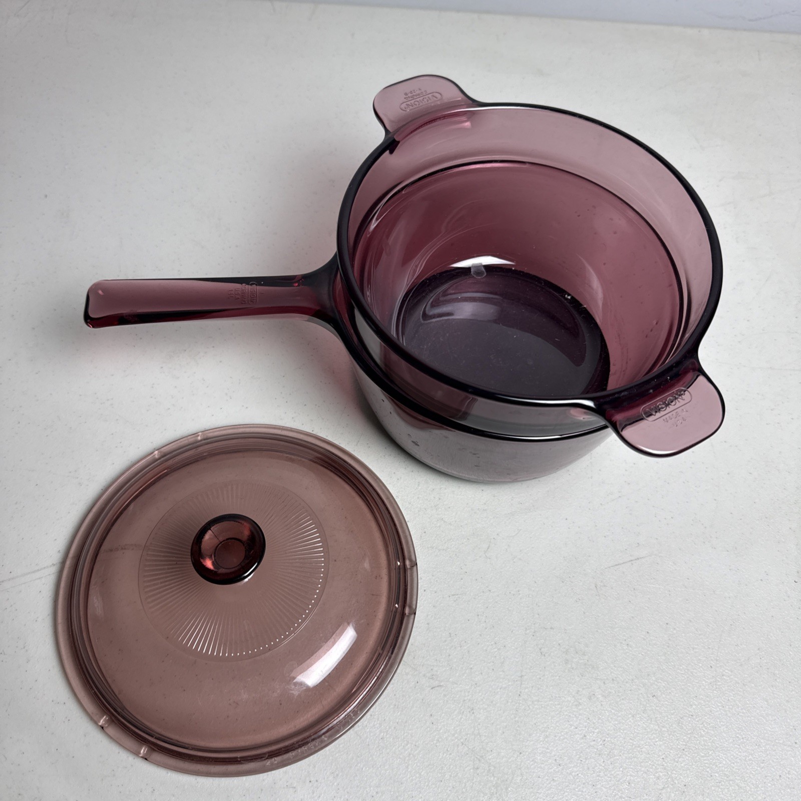 Vintage Pyrex Visions Cranberry Corning Corelle 1.5L Double Boiler w Insert Lid