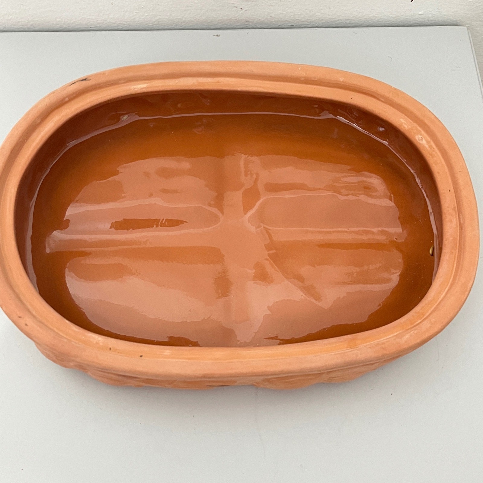 Boston Warehouse Terracotta Onion Baker Orange Vintage 1994 Embossed