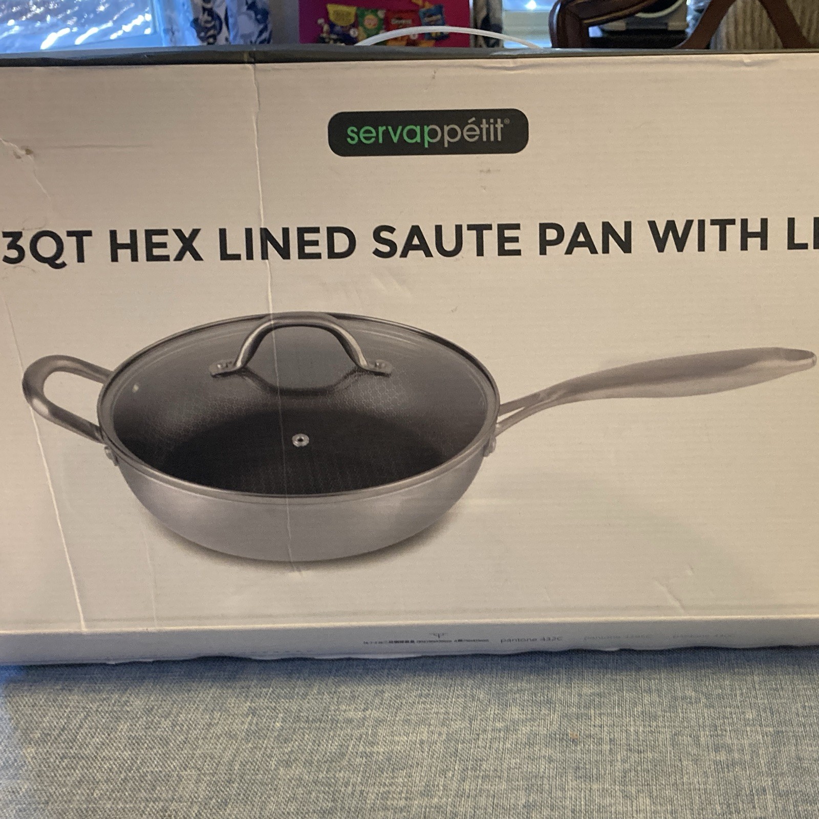 Servappetit 3 qt Hex Lined Non-Stick Saute Pan w/ Lid, Silver/Black