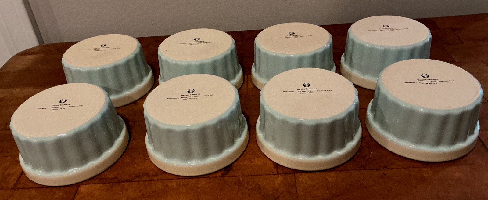 Set of 4 Light Blue & Cream 8 Ounce Ramekins Natural Elements from Kitchen Kraft