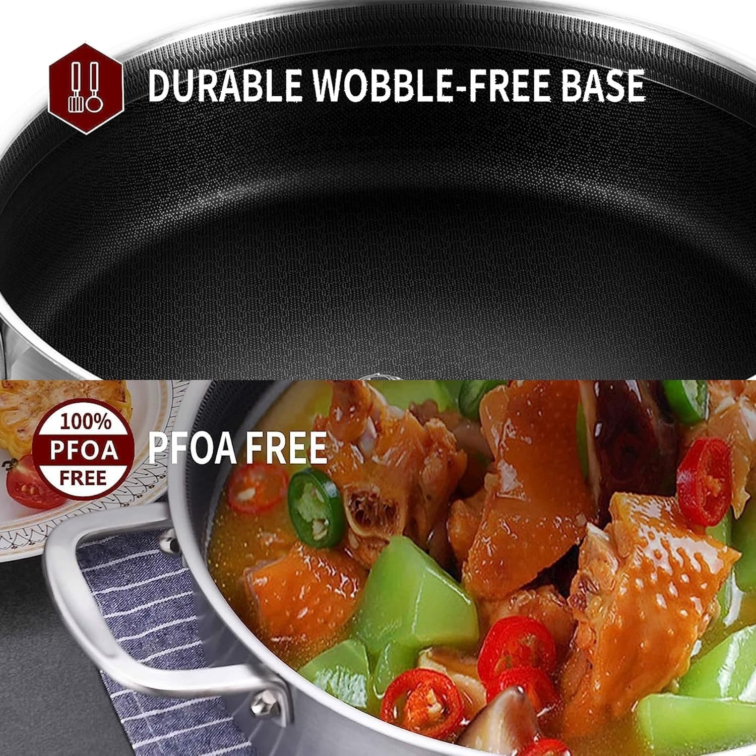 6 QT Hybrid Tri-Ply Stainless Steel Non-Stick Sauté Pan with Lid,12 Inch Deep…