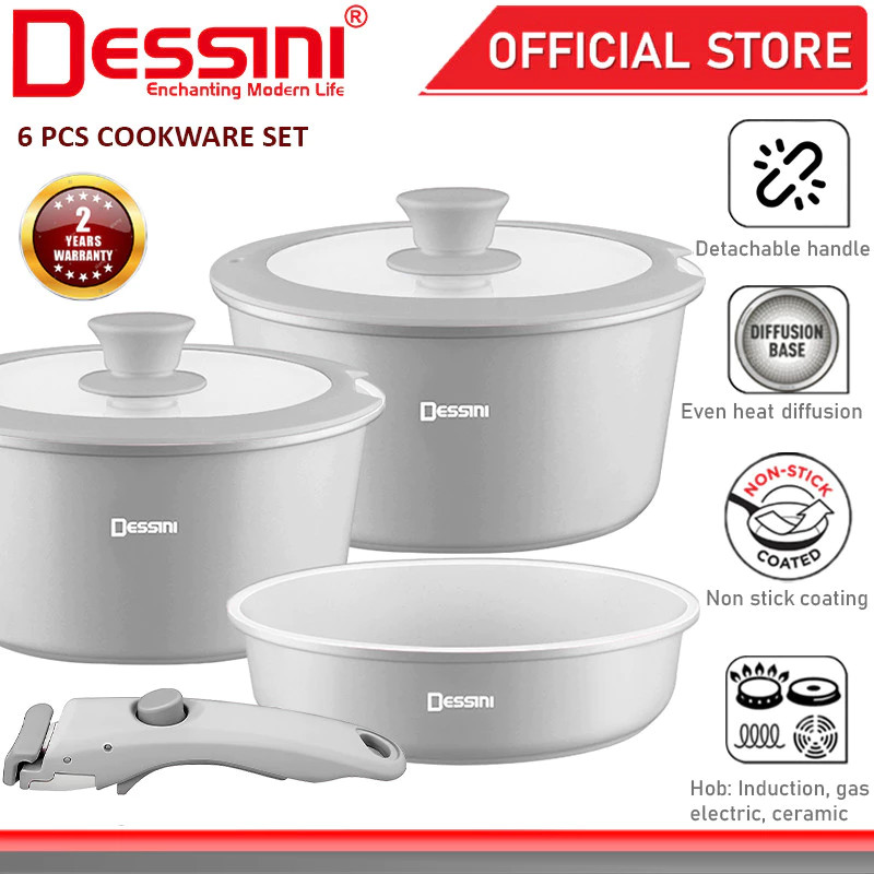 DESSINI ITALY iRMZ-6-S Non Stick Granite Cooking Pot Frying Pan Cookware 6 pcs