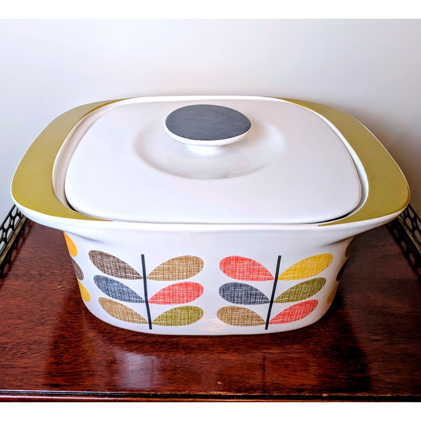 Orla Kiely House Multi Stem Ceramic Casserole Dish with Lid Mid Century Modern