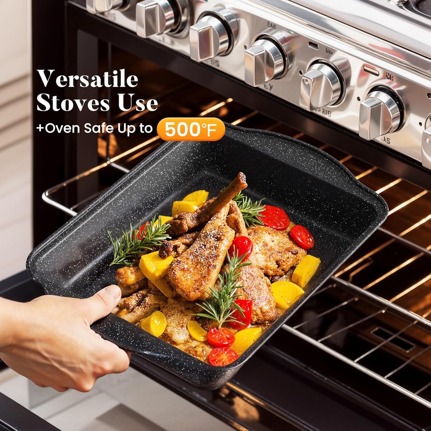New Cookware Set-17 Piece Non-Stick Cooking Pan Set, Black Granite Pots and Pans