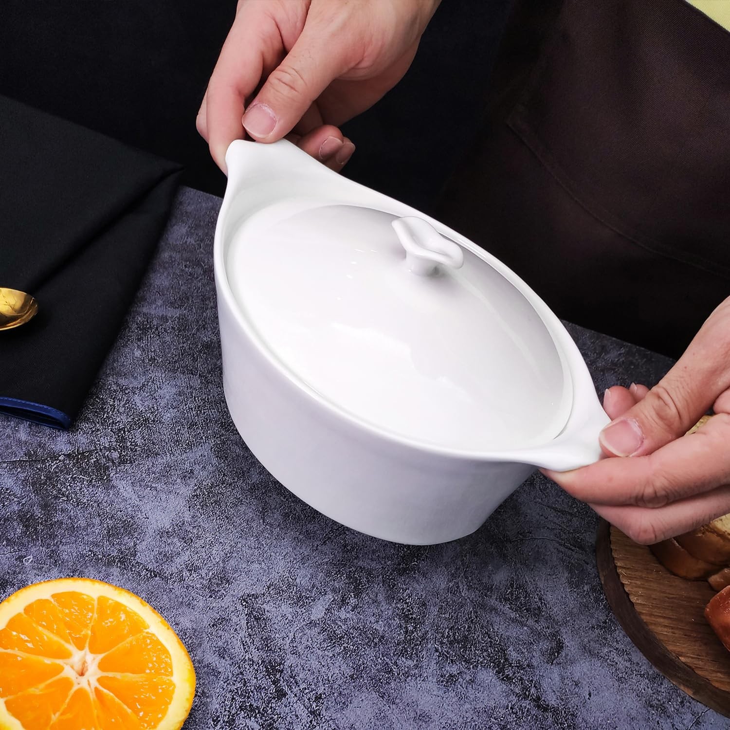 Jinsongdafa 8.7 X 6.7 Ceramic Oval Casserole Dish Lids1.6 Qt White French