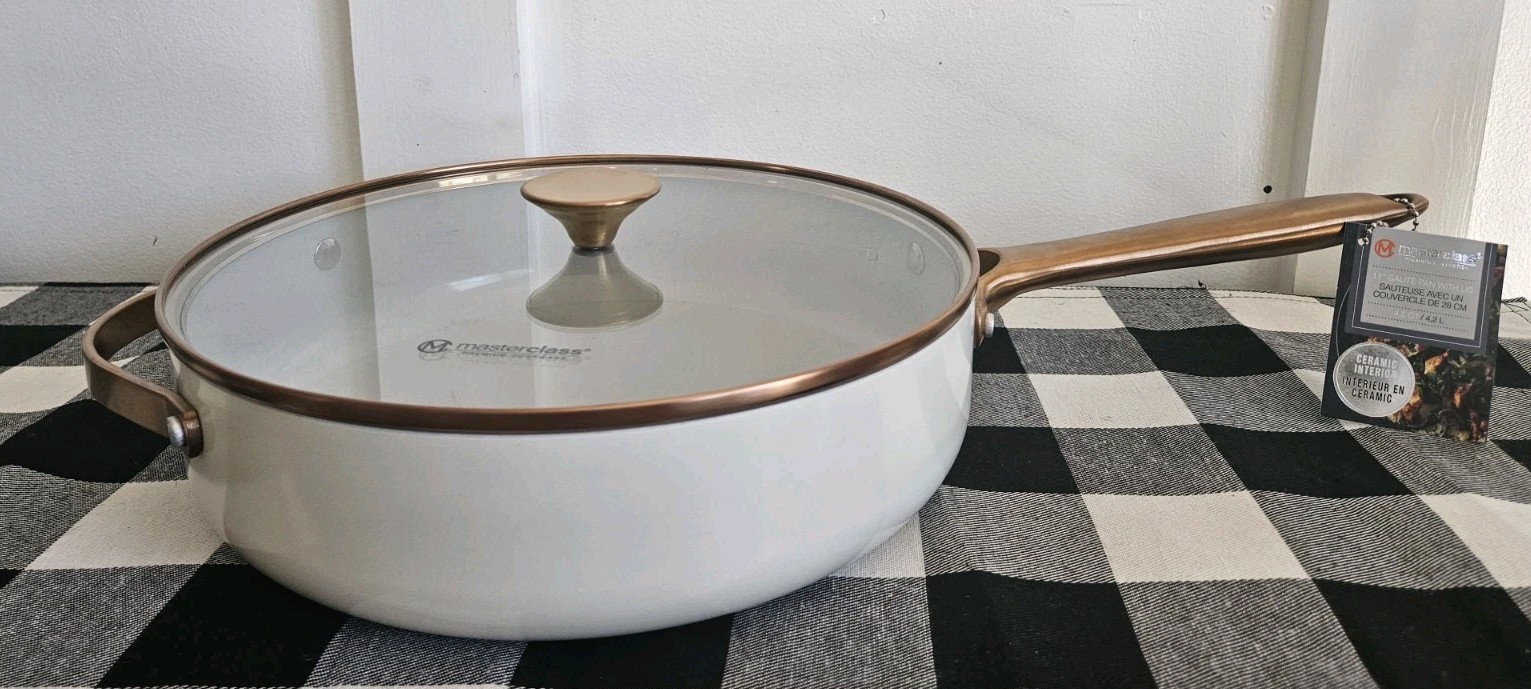 NEW Masterclass IVORY Off-White Casserole 11″ Saute Pan Cookware w/ Lid 2 pc SET