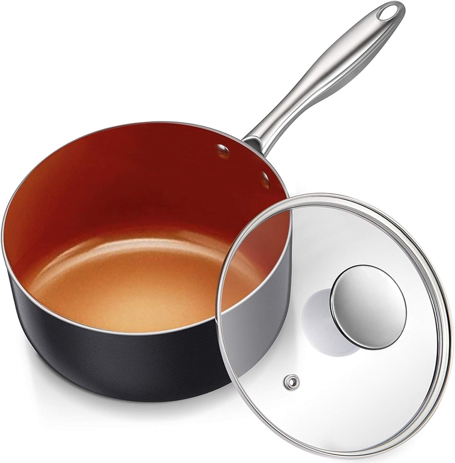 Nonstick 2 Quart Sauce Pan with Lid, Ultra-Nonstick Copper Sauce Pot 2 Qt, Ce…