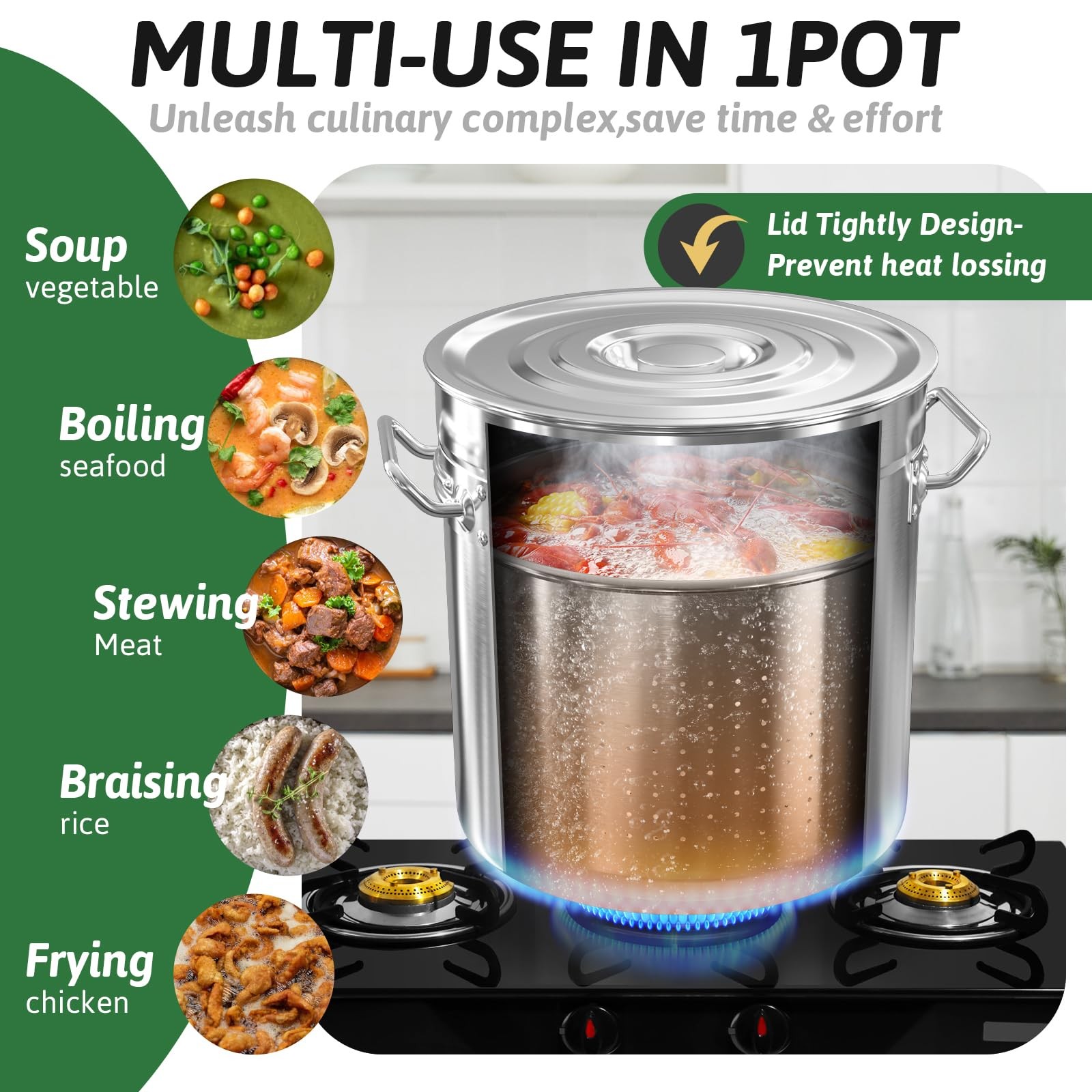 74-Quart Stainless Steel Seafood Boil Pot Lid,Crab, Lobster, Shrimp Boil Stock
