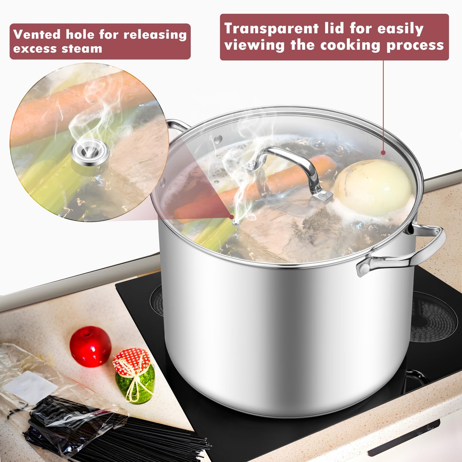 TeamFar 20QT Stock Pot, Stainless Steel Stockpot Large Induction Cooking Pot wit