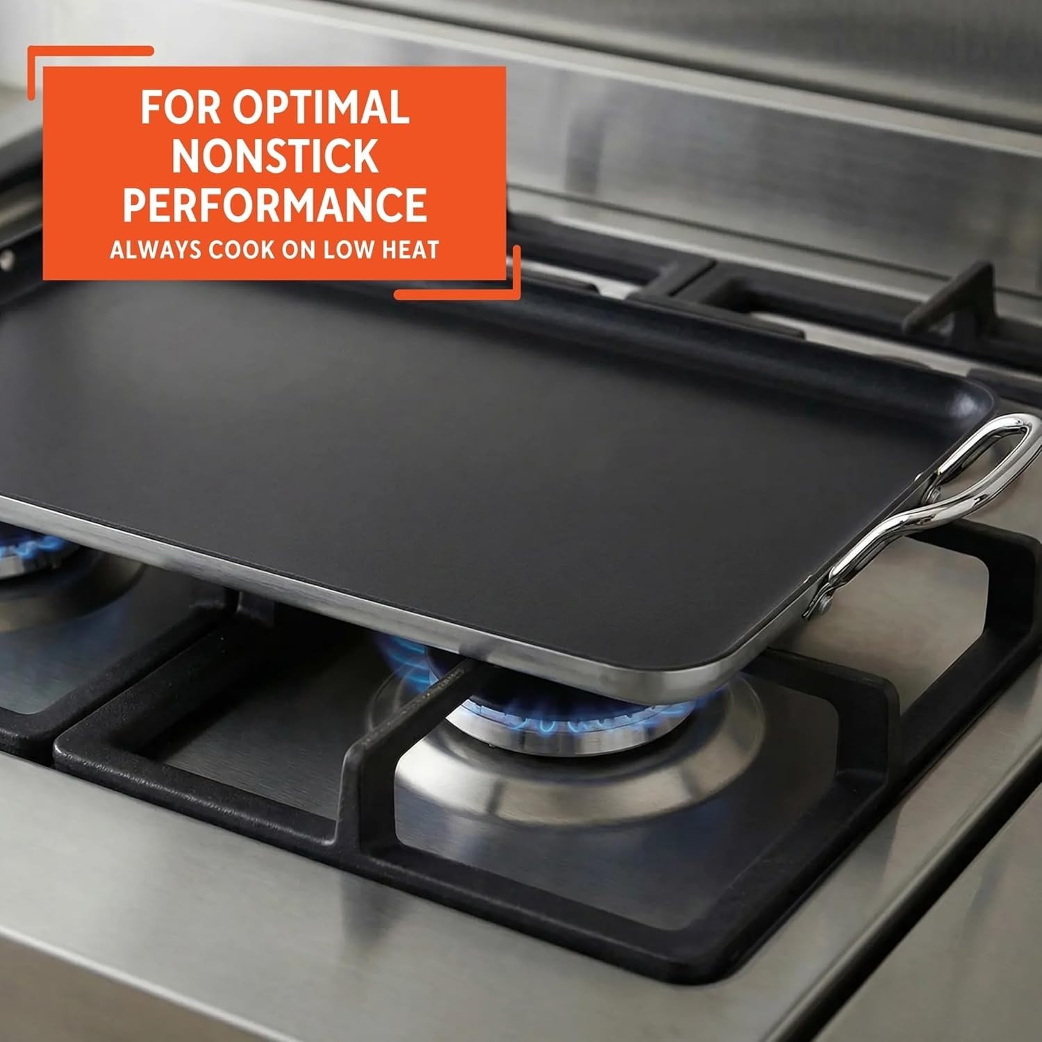 19″ Ceramic Nonstick, Stovetop Double Burner Griddle with Metal Handles Black