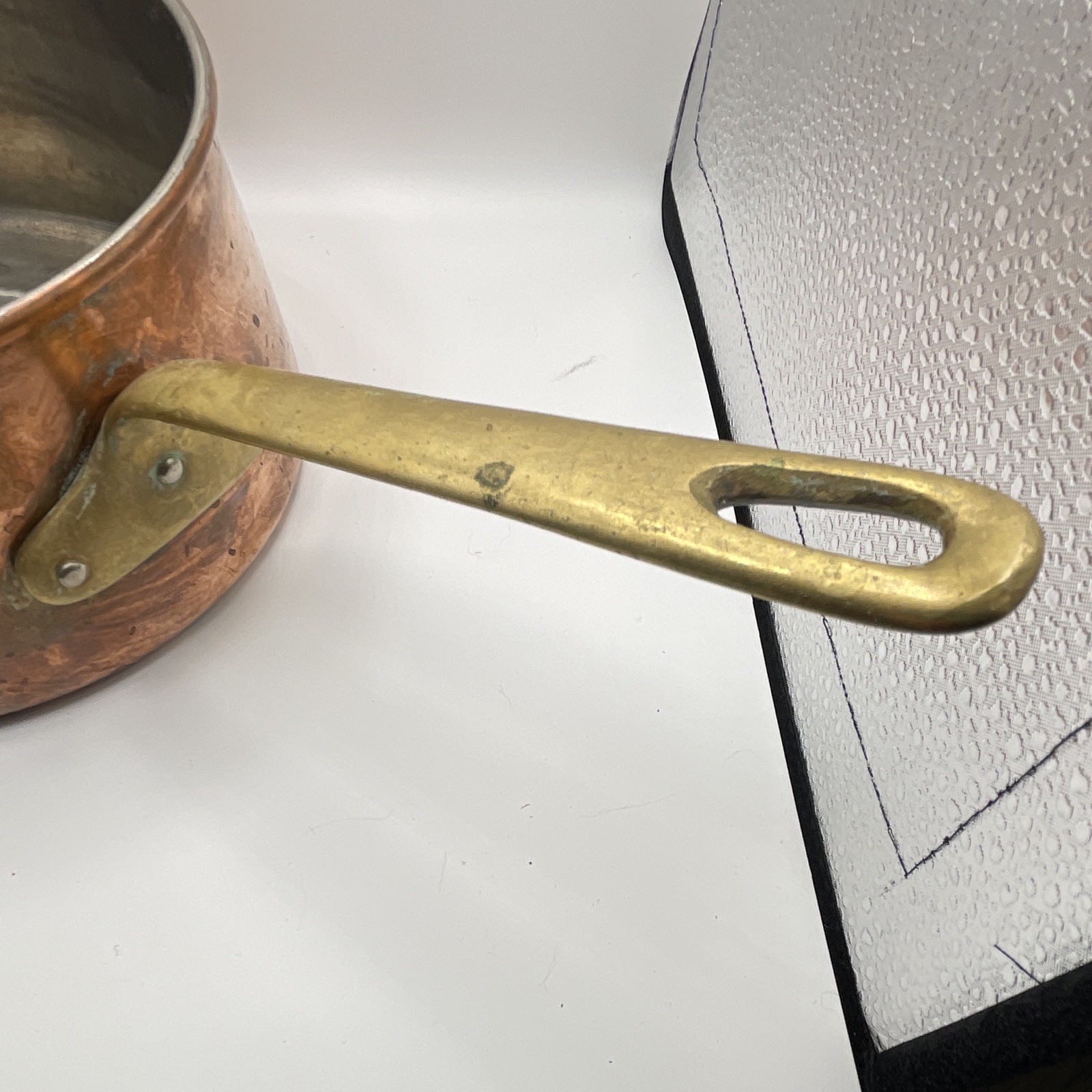Copper 2 qt Saucepan w/ Lid, Brass Double Long Handles, Round, Gas/Electric