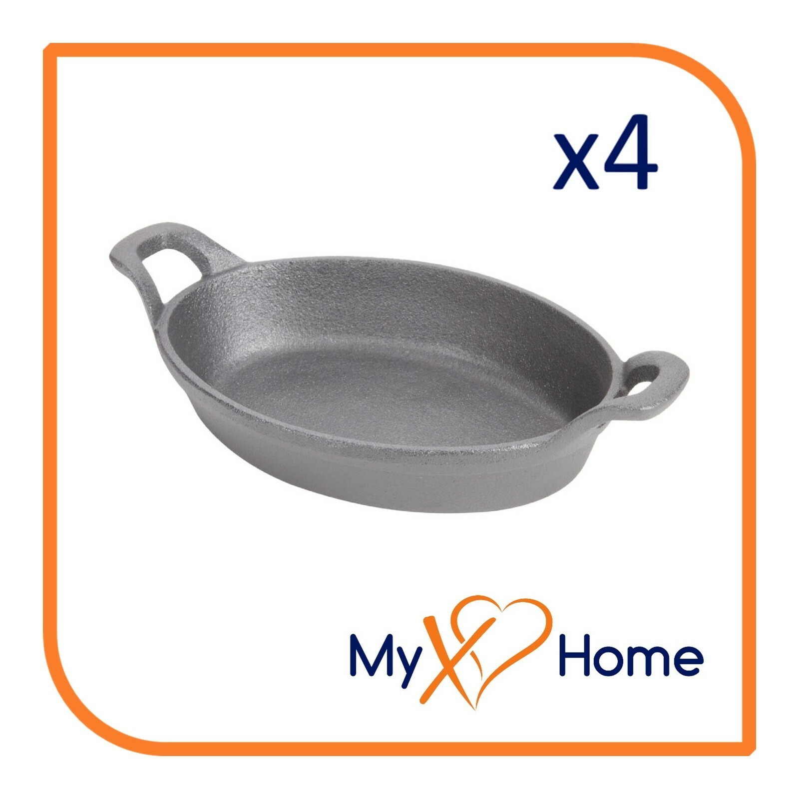 25 oz. Pre-Seasoned Mini Cast Iron Oval Casserole Dish (4 Skillets) by MyXOHome