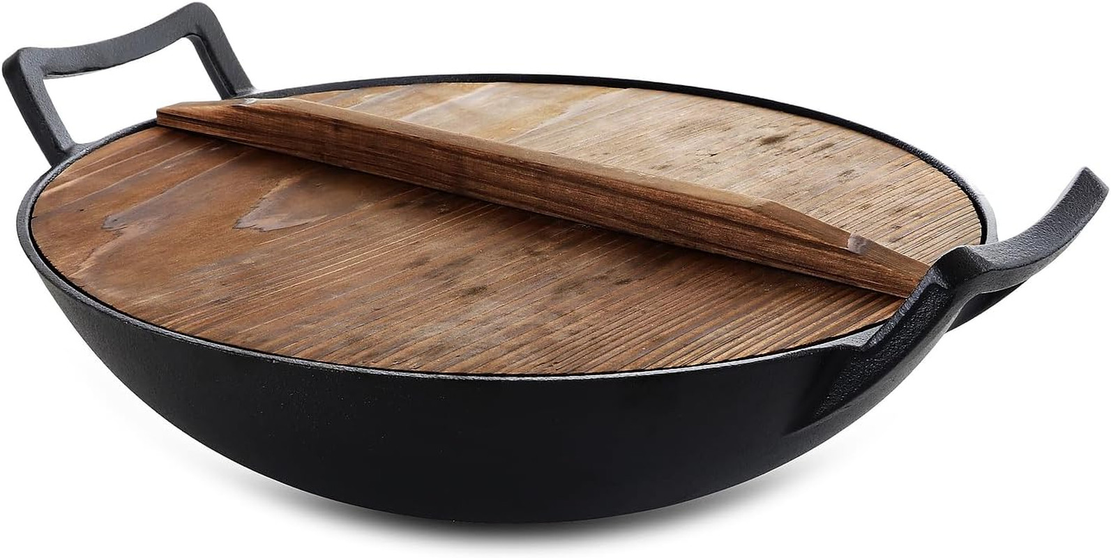 Megachef 2 Piece 14 Inch Heavy Duty Cast Iron Wok with Wood Lid