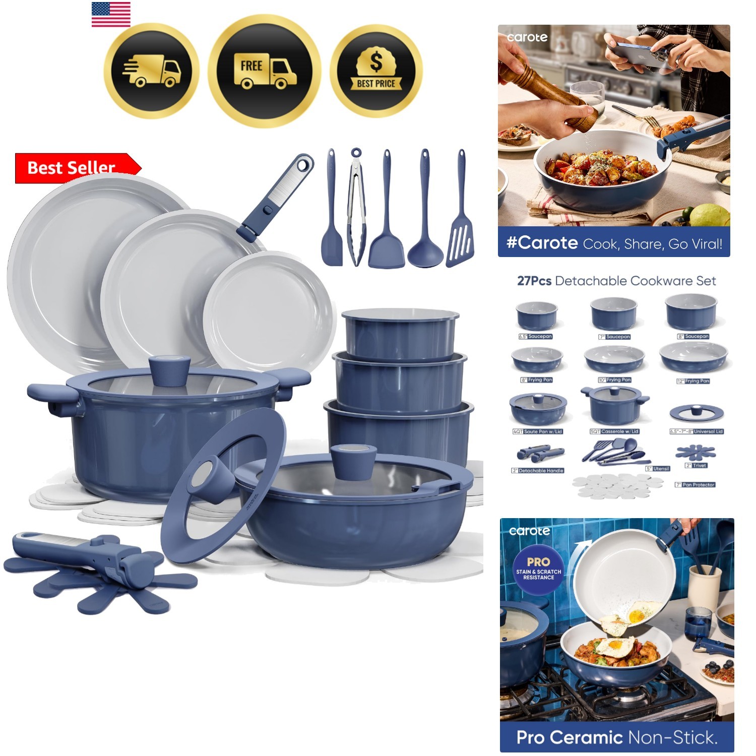 27pcs Ceramic Cookware Set Nonstick, Pots and Pans Set Non Stick, Non Toxic C…
