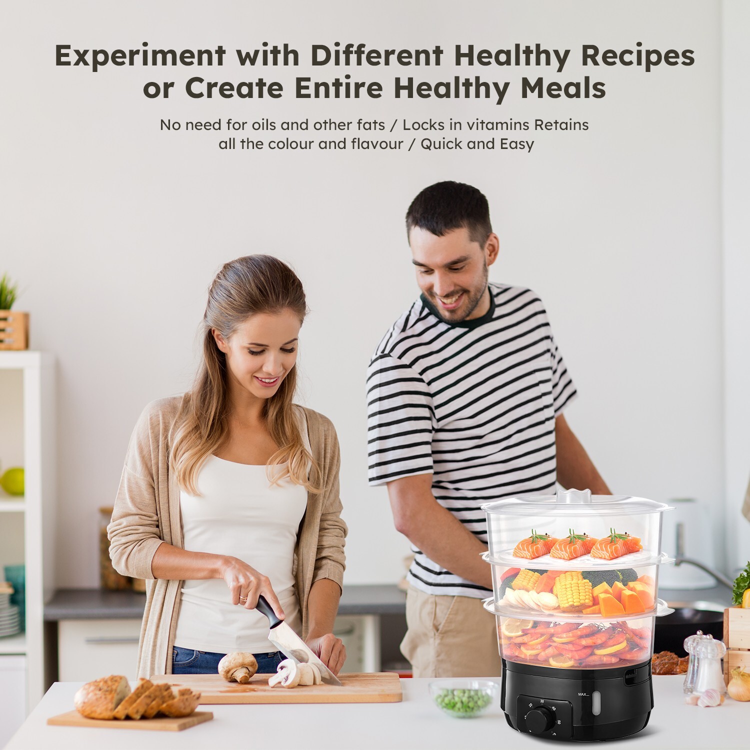 13.7QT Electric Steamer, 3-Tier , 800W, 60-Min Timer, for Veggies & Seafood