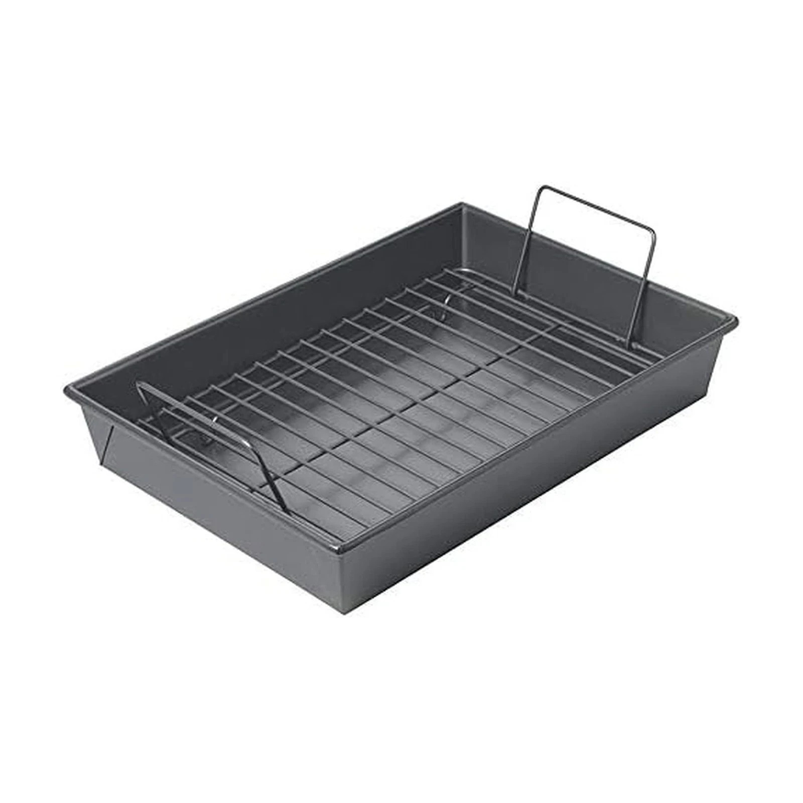 13×9 inch Professional Roast Pan with Non-Stick Rack Grey Carbon Steel