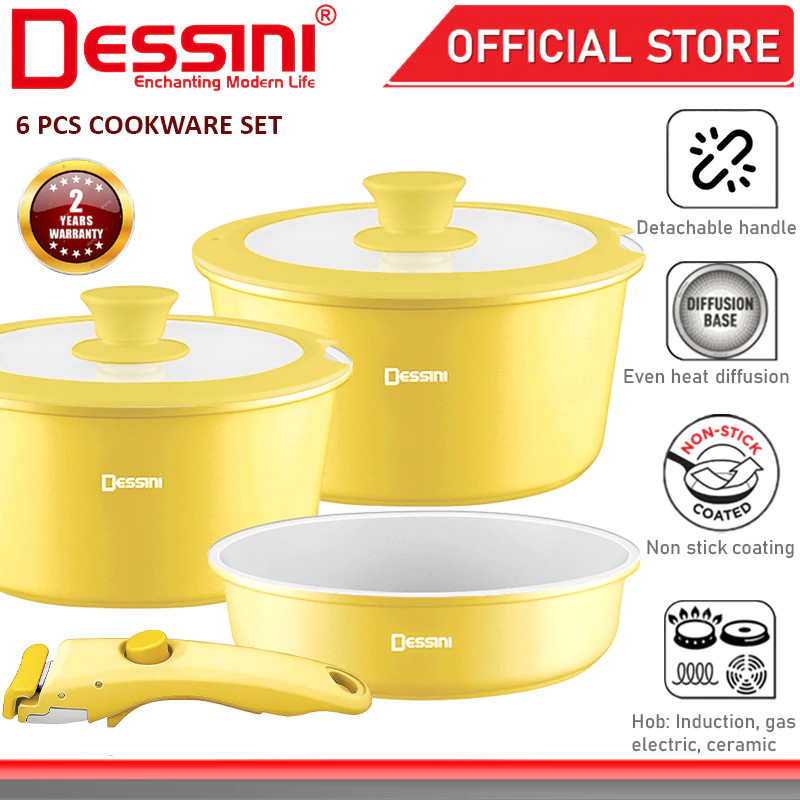 DESSINI ITALY iRMZ-6-S Non Stick Granite Cooking Pot Frying Pan Cookware 6 pcs