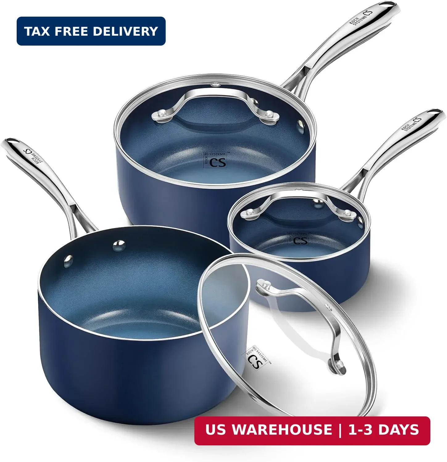 KOCH SYSTEME CS Nonstick Sauce Pan with Lid 1QT & 2QT & 3QT, 6pcs Nonstick Sauce