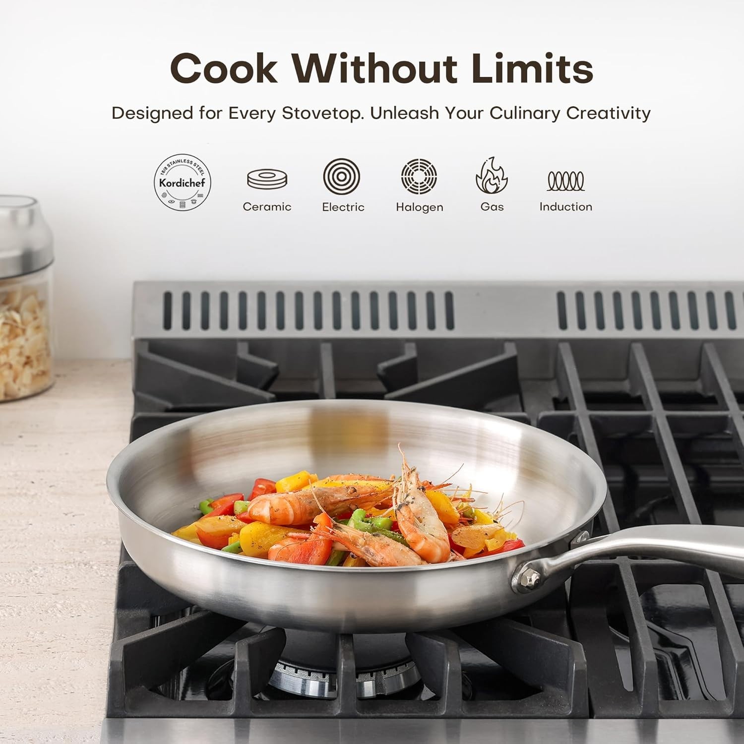12 Inch Tri-Ply Stainless Steel Frying Pan, Compatible with All Cooktops Up to 6