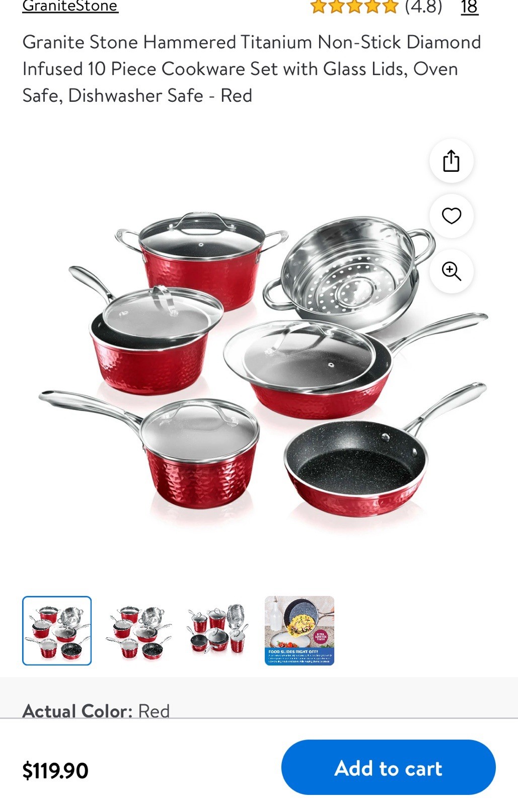 Granite Stone Hammered Titanium Non-Stick Diamond Infused 10 Piece Cookware Set
