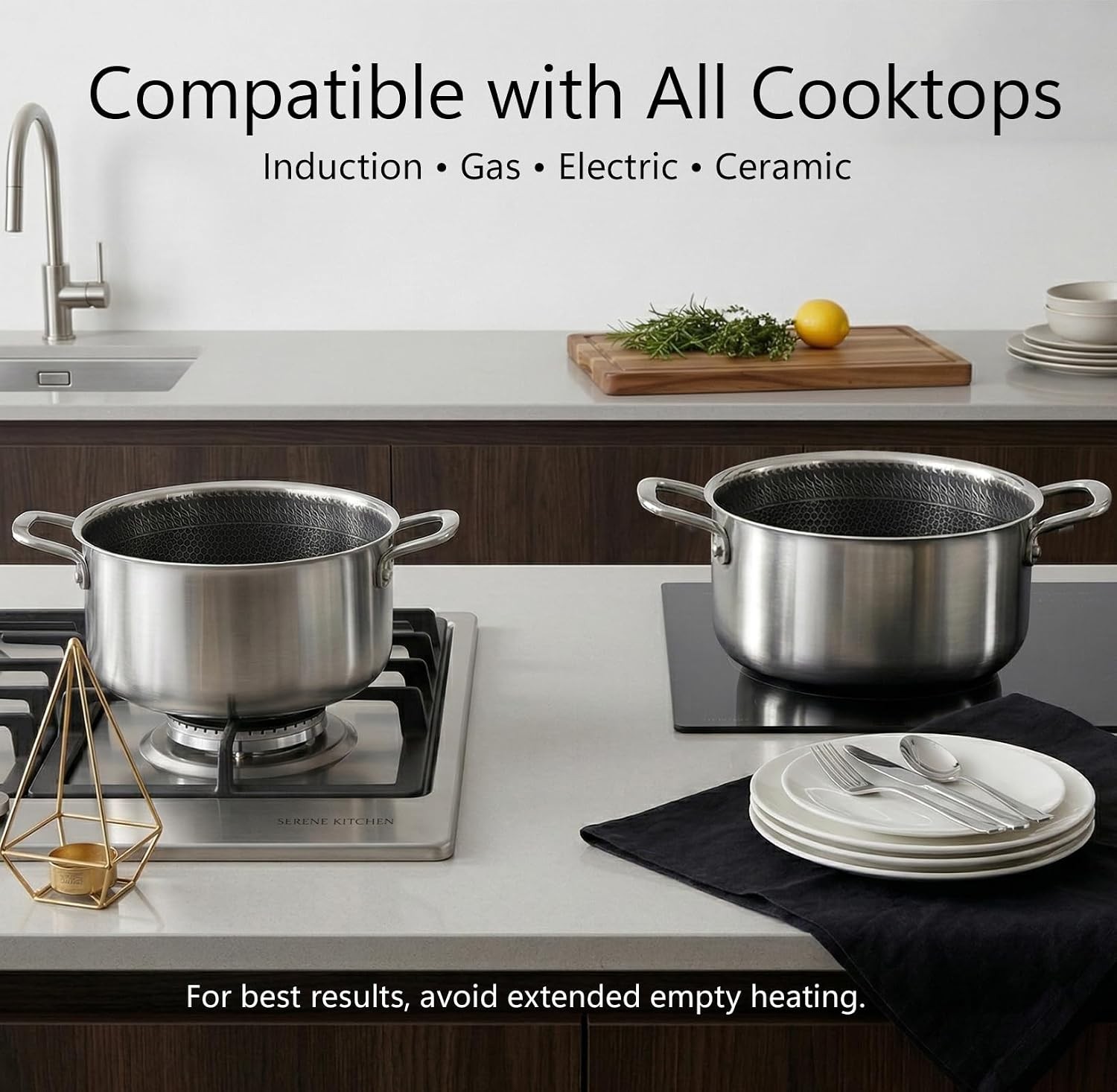 4.6 Qt Stainless Steel Stock Pot W/ Lid 3-Ply 18/10 Hybrid Honeycomb Nonstick