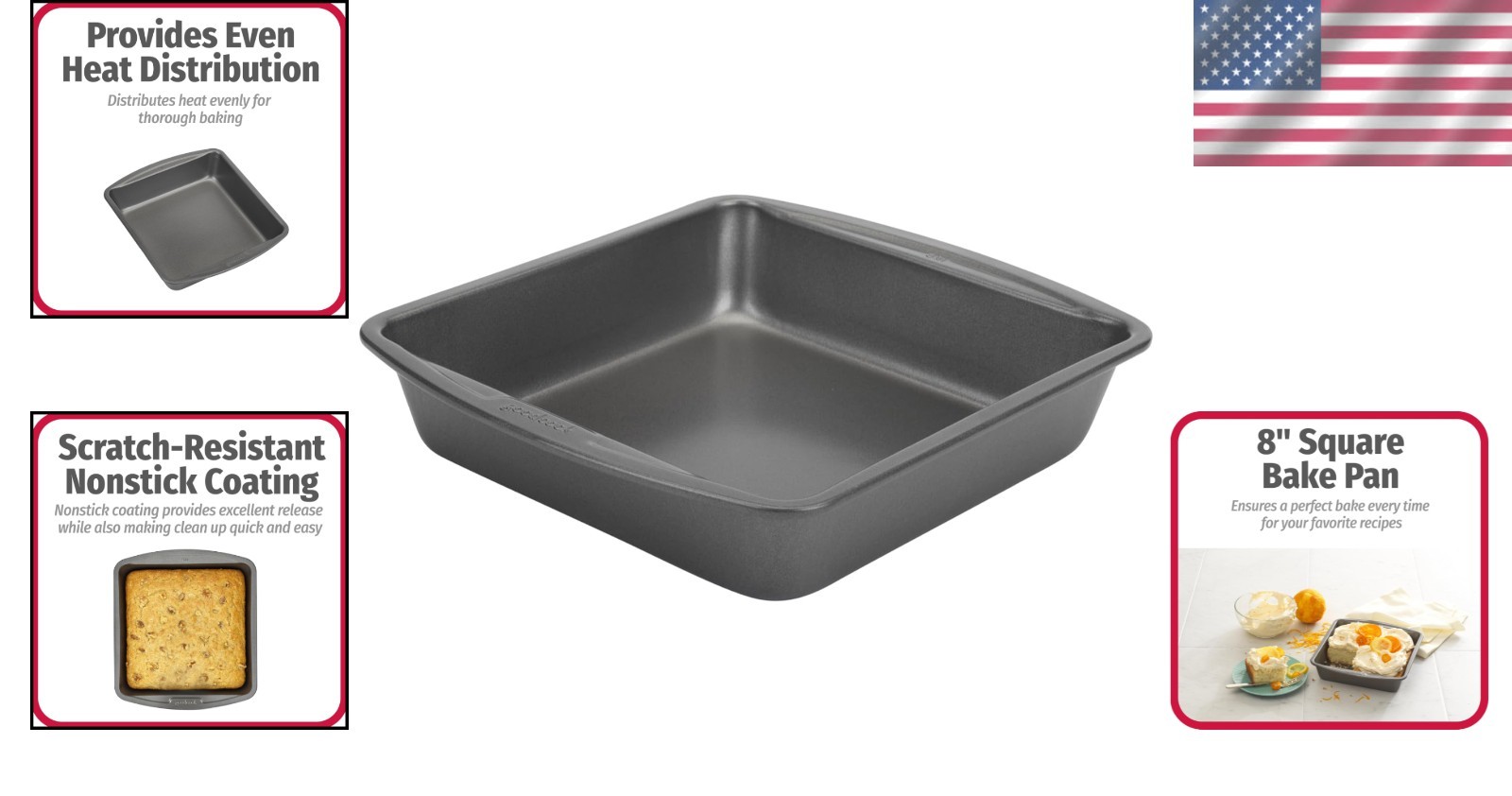 Gray 8″ Nonstick Steel Square Pan – Oven & Microwave Safe Baking Essential