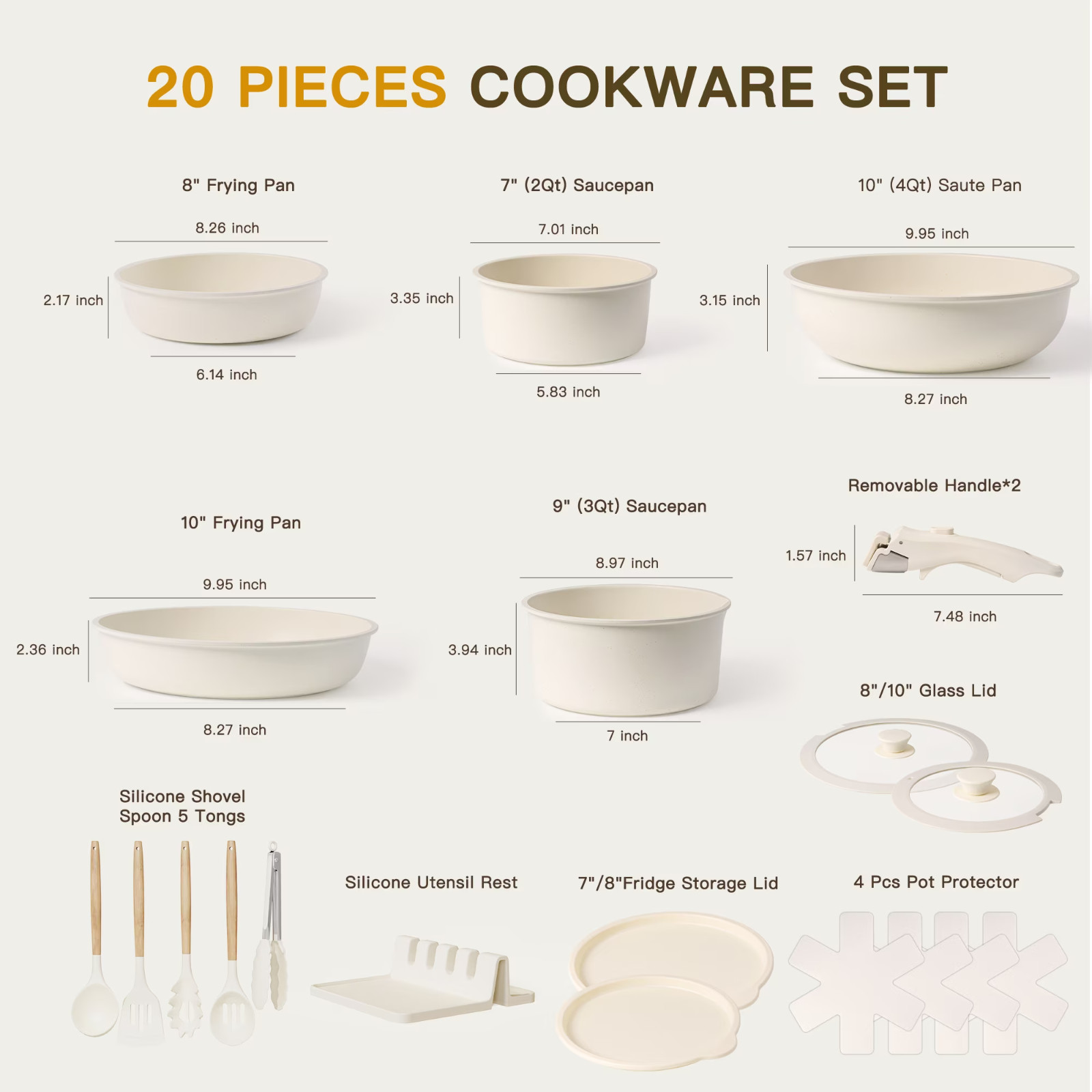 Astercook 20 Piece Nonstick Cookware Set Detachable Handle Induction Stackable