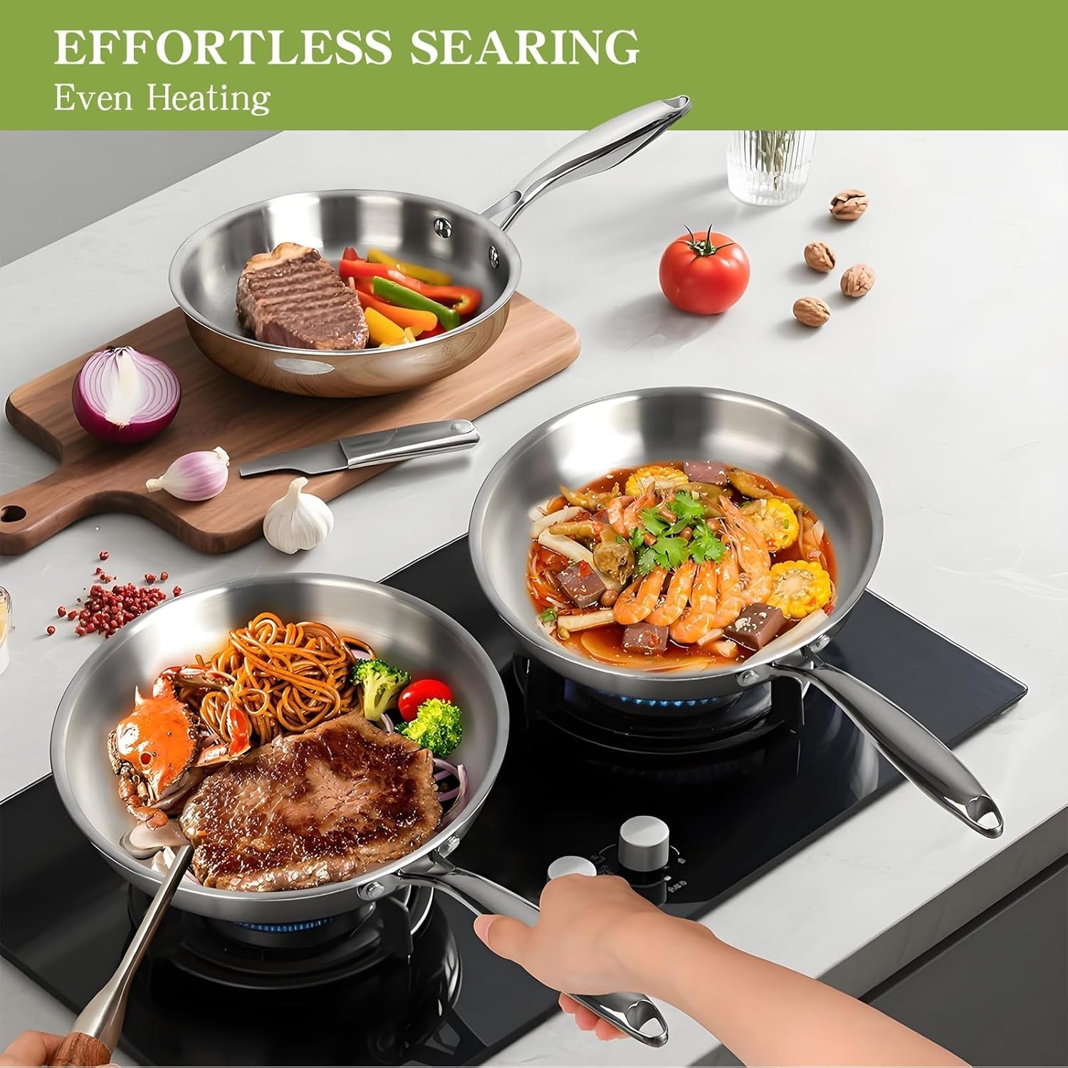 12-Piece Triple Ply Stainless Steel Cookware Set – Induction & Dishwasher Safe