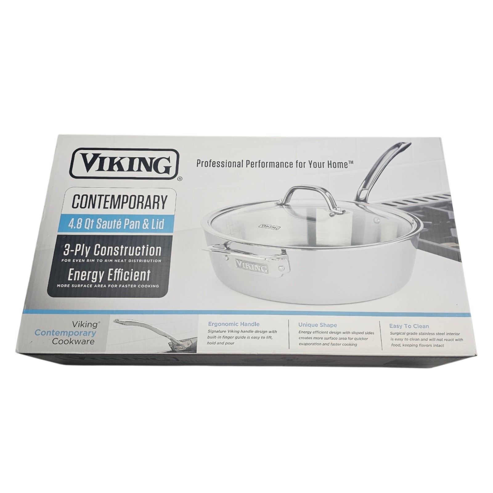 Viking Contemporary 3Ply Deep Frying Pan with Glass Lid, 4.8 Quart Stainless