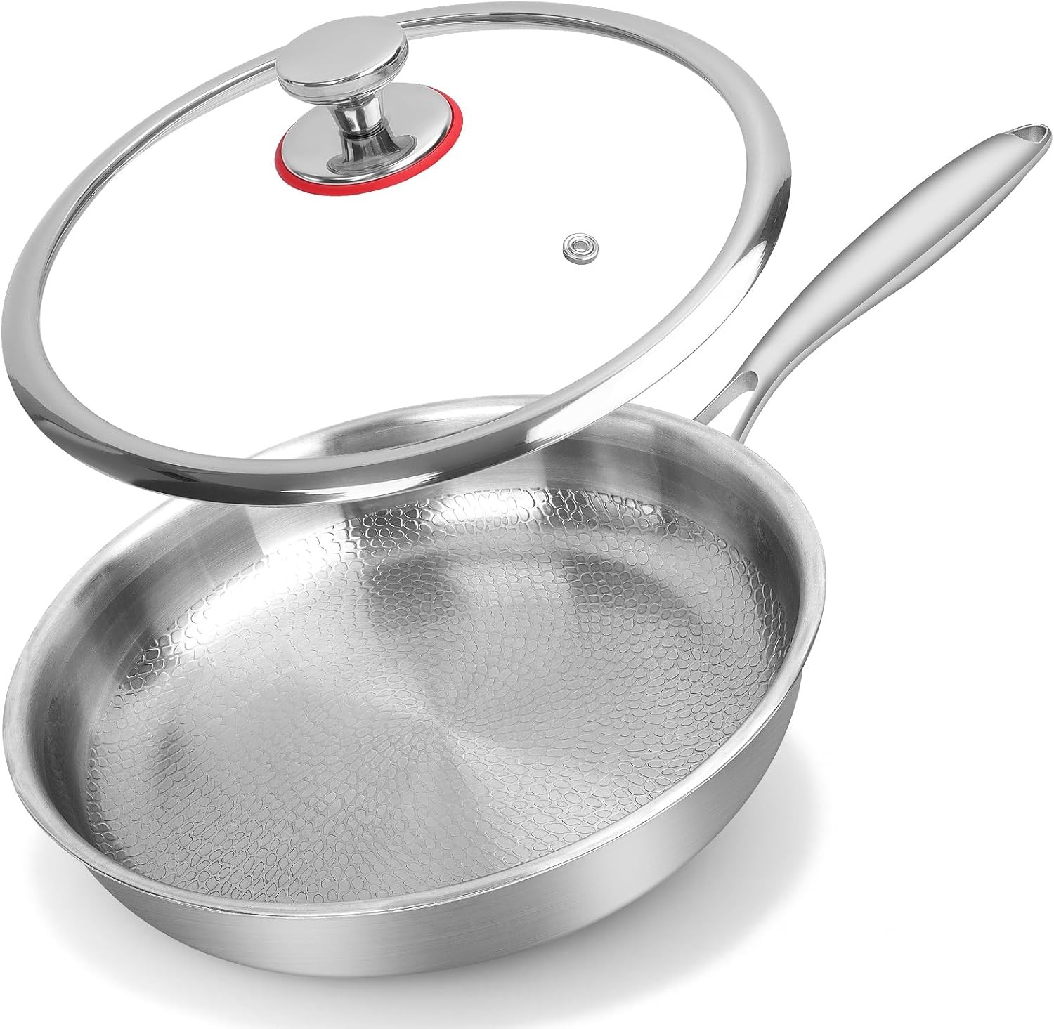 Titanium Hammered Frying Pan with Lid, 10.2 Inch Skillet, No Coating Cookw…