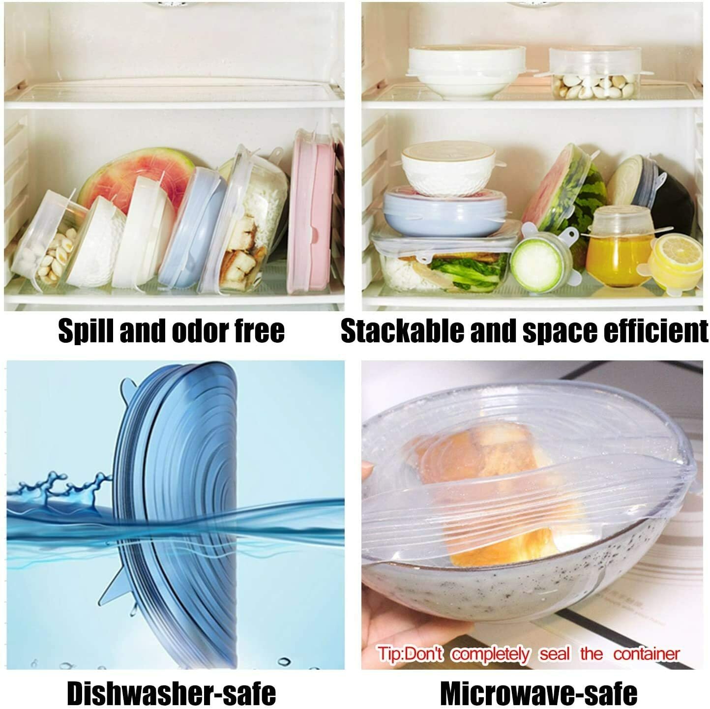 Silicone Stretch Lids, 12 Pack of Silicone Food Covers, BPA Free and Expandable