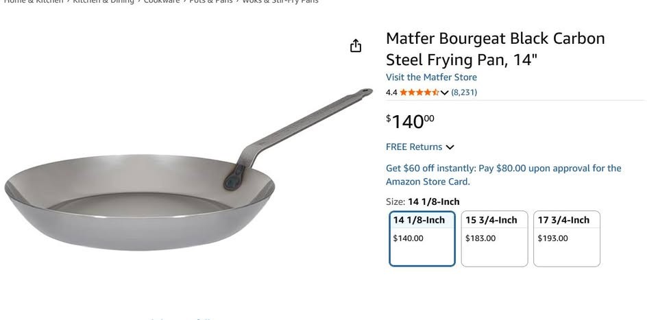 Matfer Bourgeat Black Carbon Steel Frying Pan 14inch unused/unseasoned