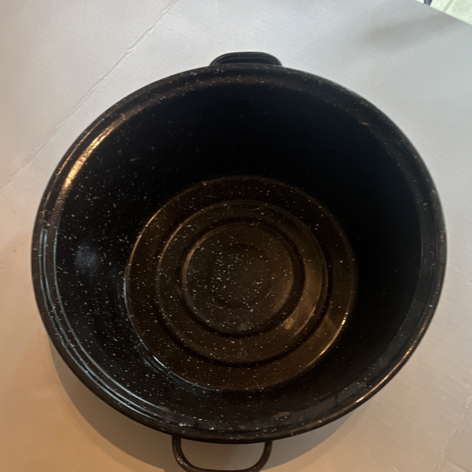 Vintage Black Speckled Enamel Steel Pot Double Handle