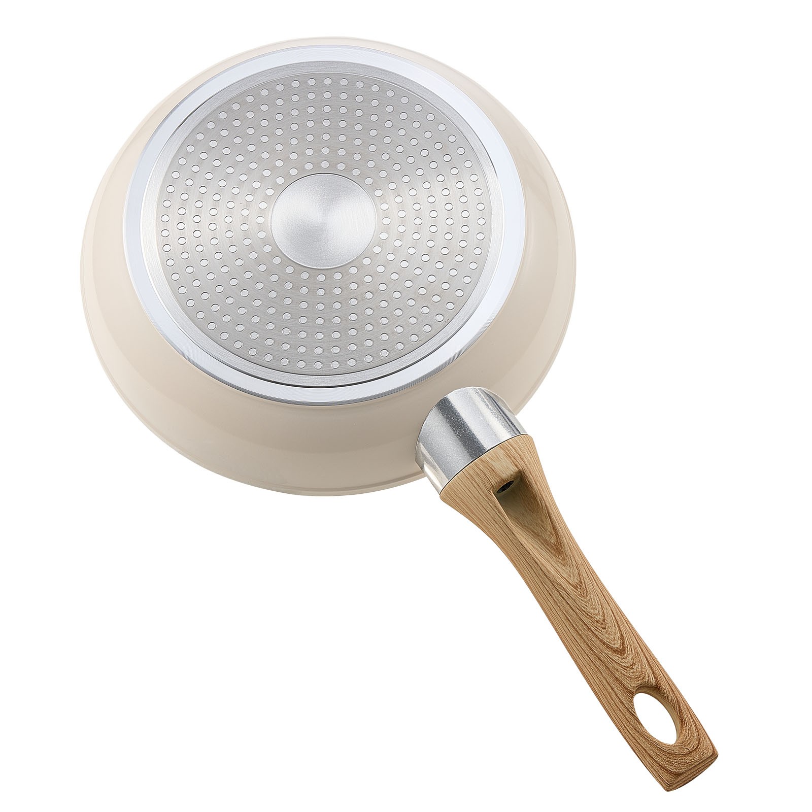 Uimoso 3-Piece Aluminum Frying Pan Set with Handles – 8, 9.5, 11 Inches, Beige