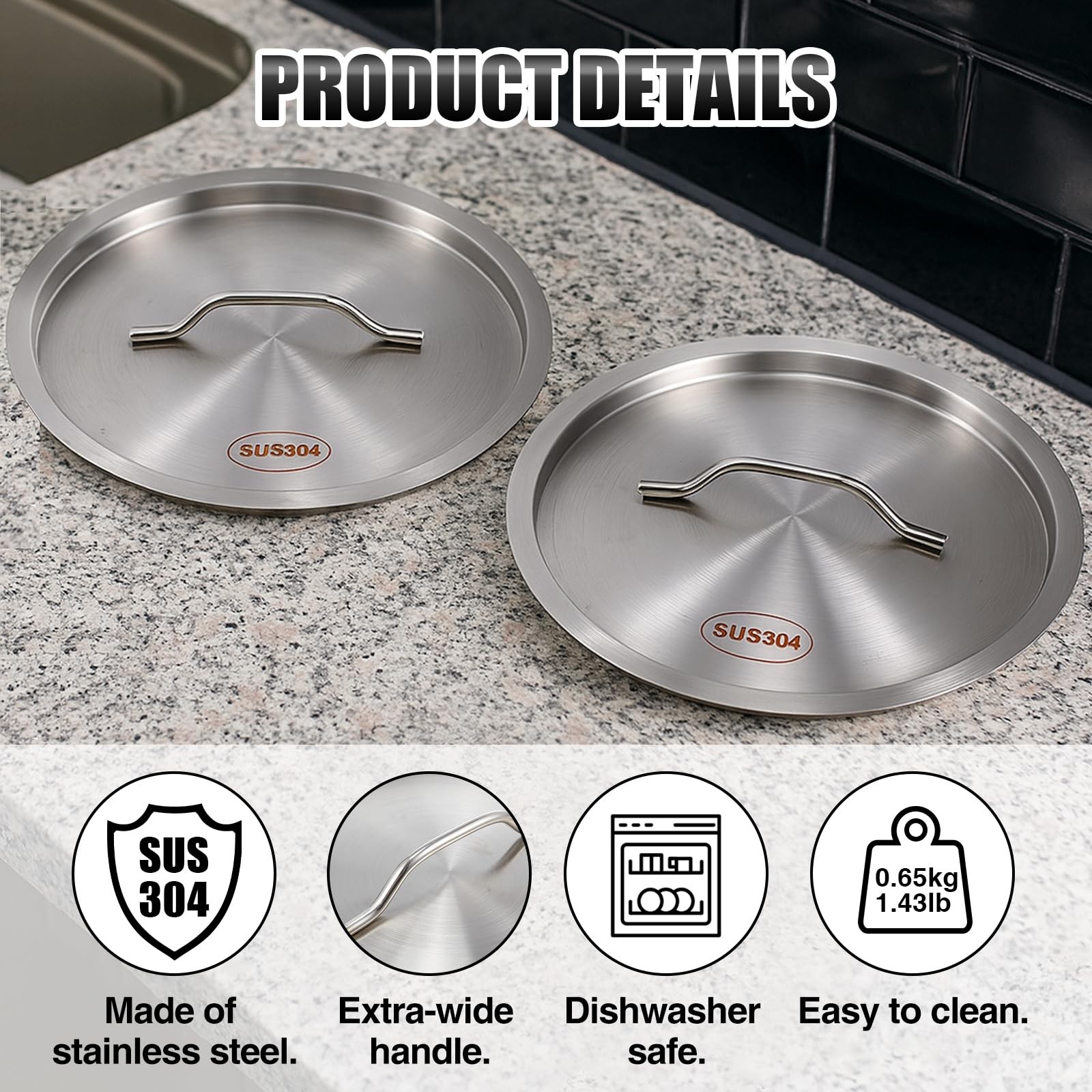 2 Pcs 20-Quart Stock Pot Lids with Handle 12.6” 304 Stainless Steel Lids Kit…