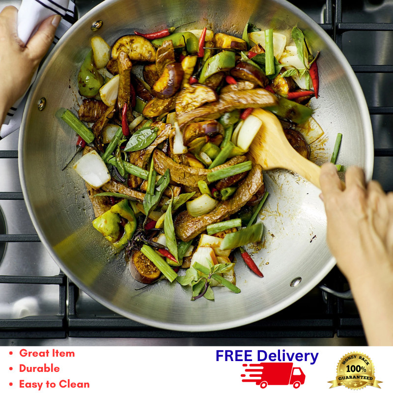 KitchenAid 15″ Wok 5-Ply Clad Stainless Steel Induction Frying Stir Fry Pan New