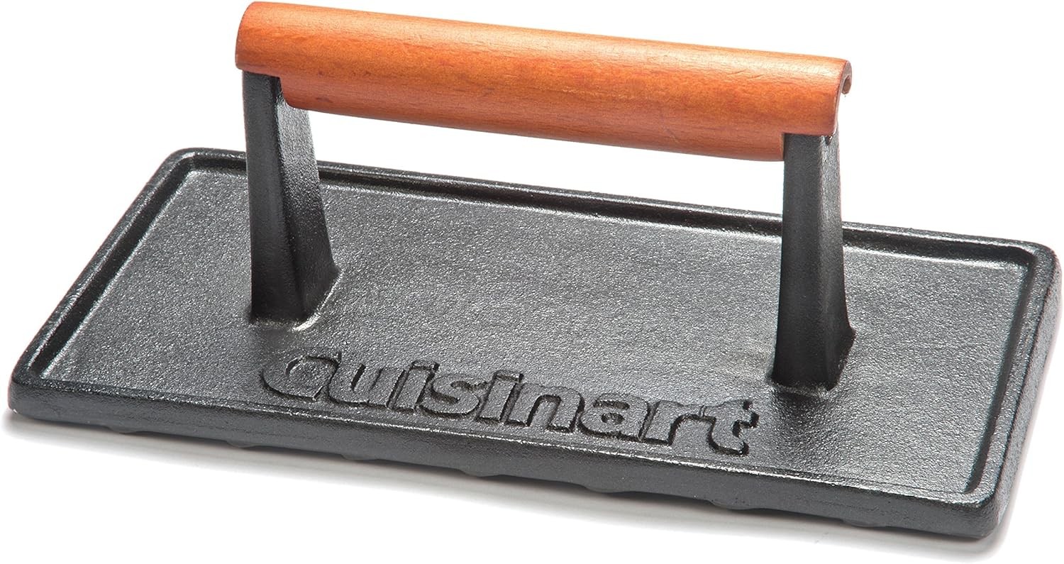 Cast Iron Grill Press with Wooden Handle, Heavy Duty Nonstick Rectangle Burger