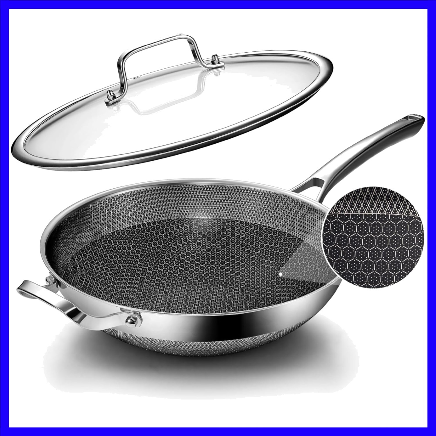 Wok Pan,12 Inch Hybrid Wok with Lid, Frying Pan Cookware, Stainless Steel Wok…