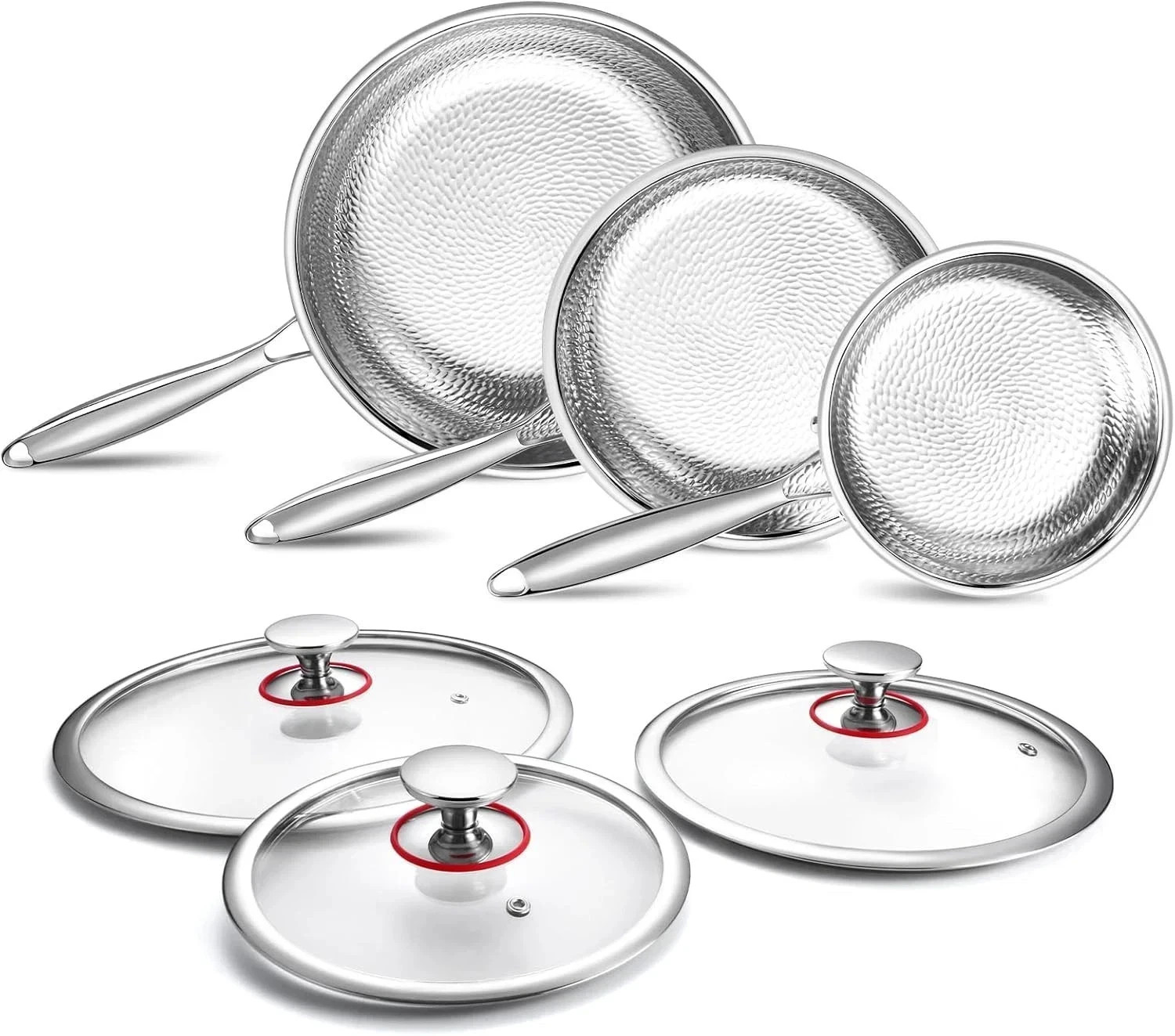 Titanium Non-Stick Frying Pan with Lid 8 10 and 12 Inch Hammered Nonstick Skille