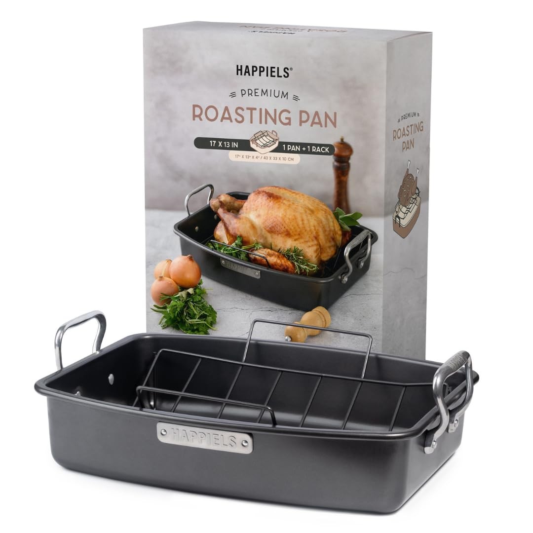 13×17 inch Roasting Pan with Rack, 20-25 lb Nonstick