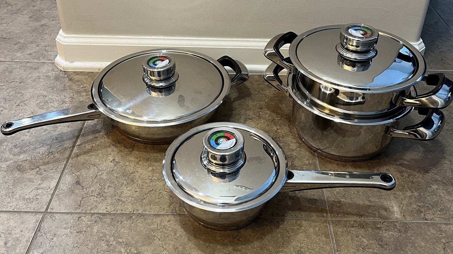 7 Piece Set Nutri Stahl Rainbow stainless Cookware Saucepan Stock Pots W/lids