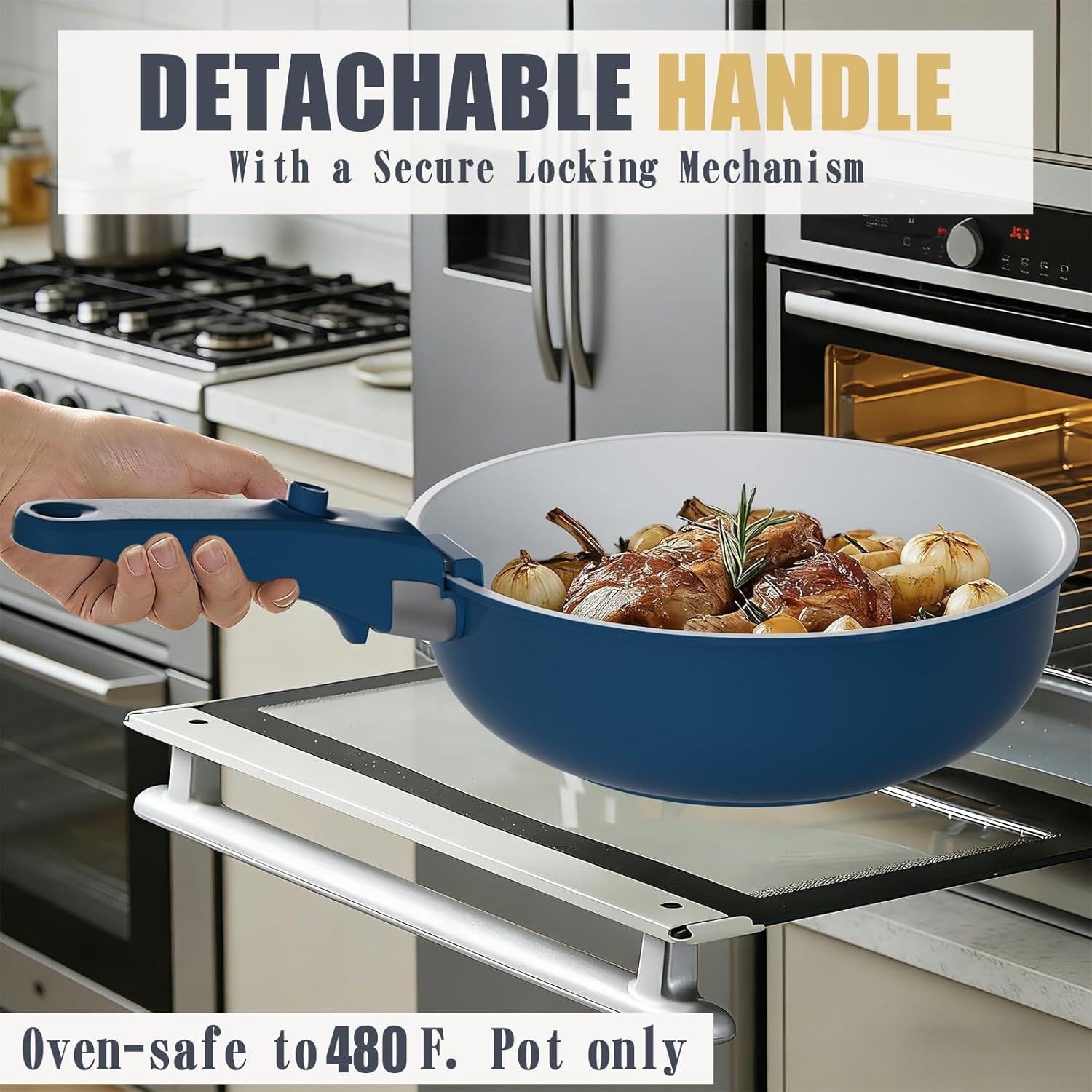 Umite Chef Pots and Pans Set Non Stick, 21 Pcs Ceramic Cookware Set with Detacha