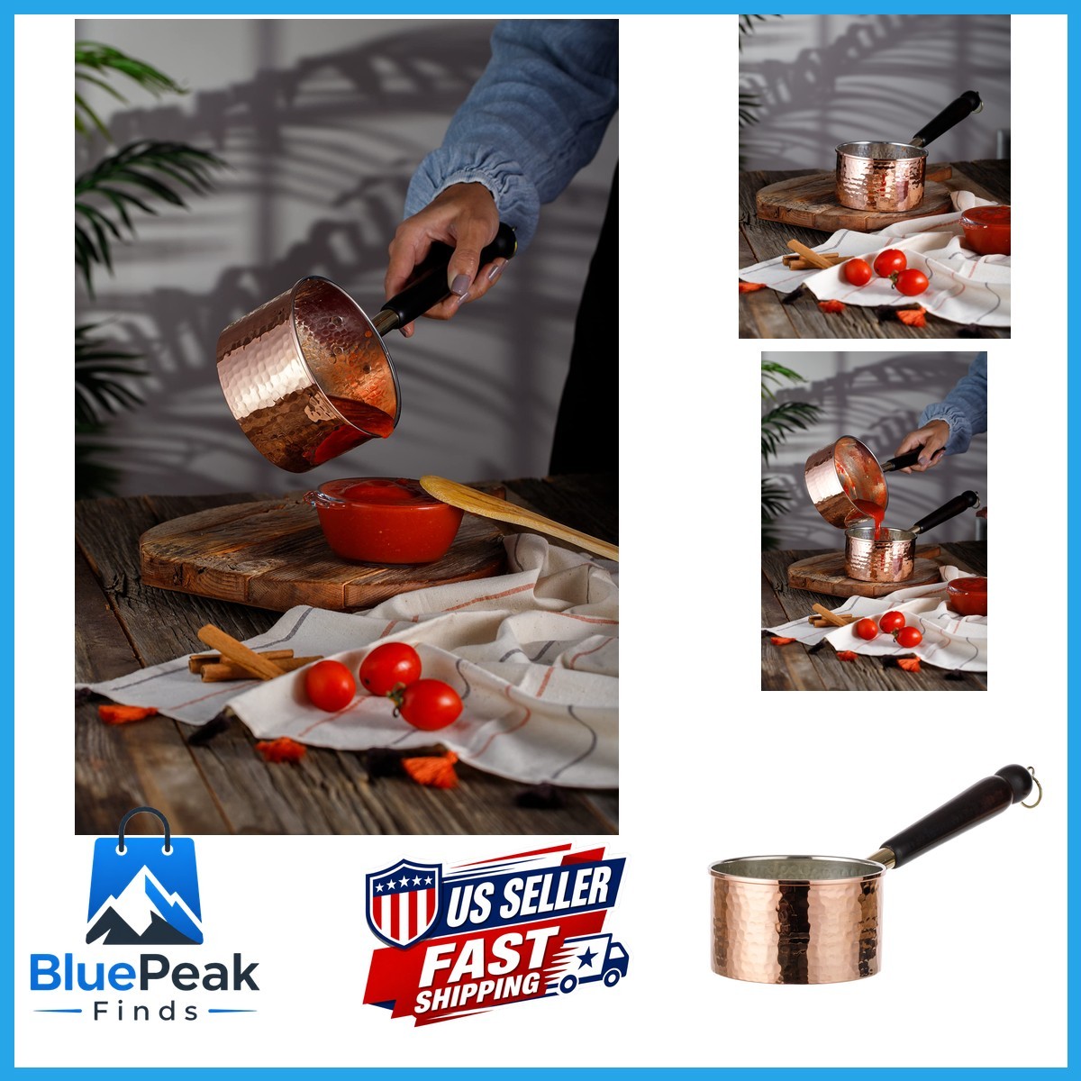 Demmex Copper Saucepan 1Mm Thick Solid Uncoated Copper Wooden Handle Tin Lined