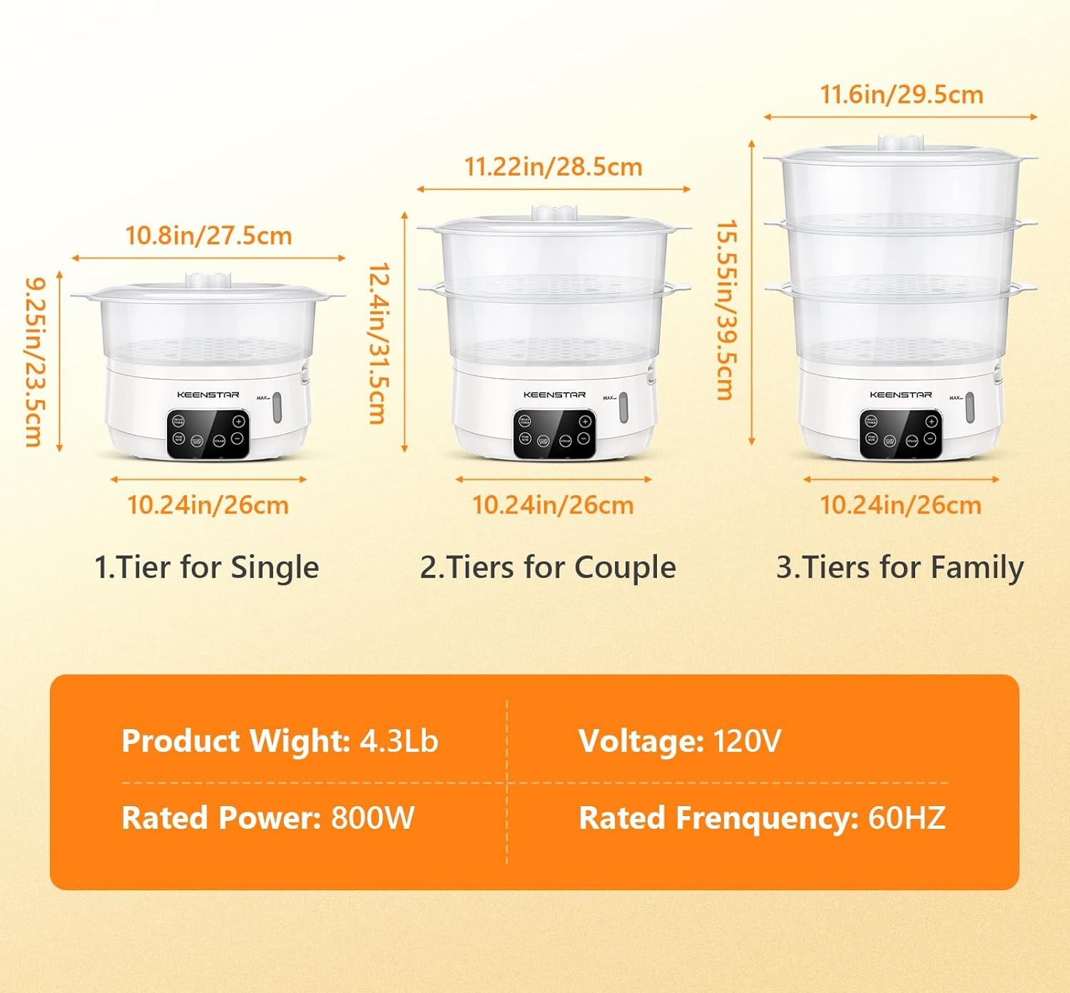 Electric Food Steamer, 13.7QT Vegetable Steamer with 3 Tiers Bpa-Free Baskets, D