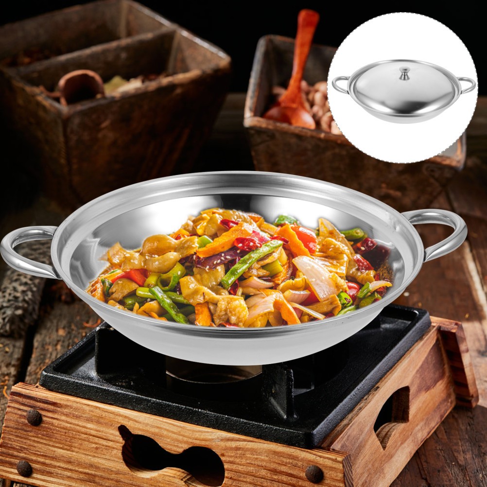 Stainless Steel Cooking Pot Set with Lid Portable Cooking Pan 2pcs
