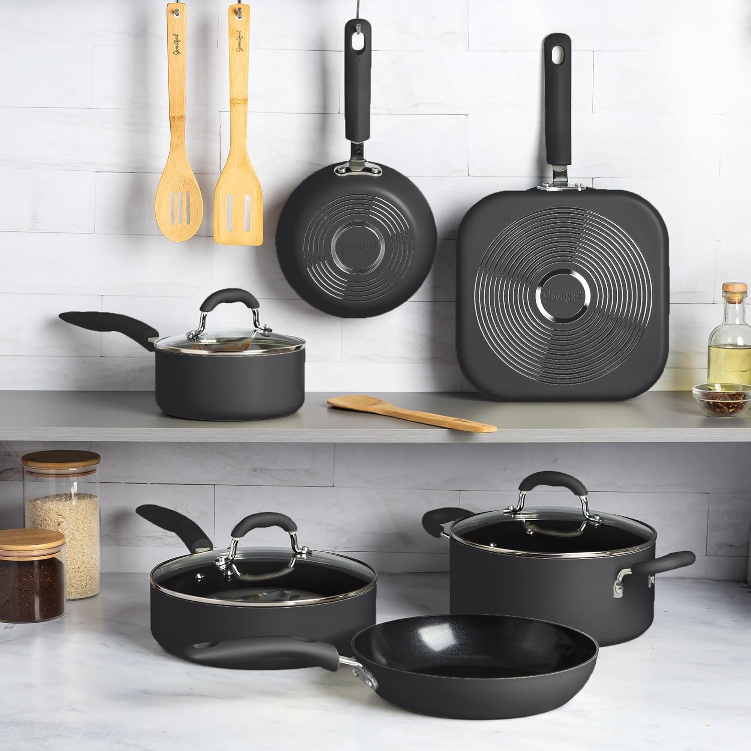 Goodful Ceramic Nonstick Pots and Pans Set, Premium Ceramic Coating Made without
