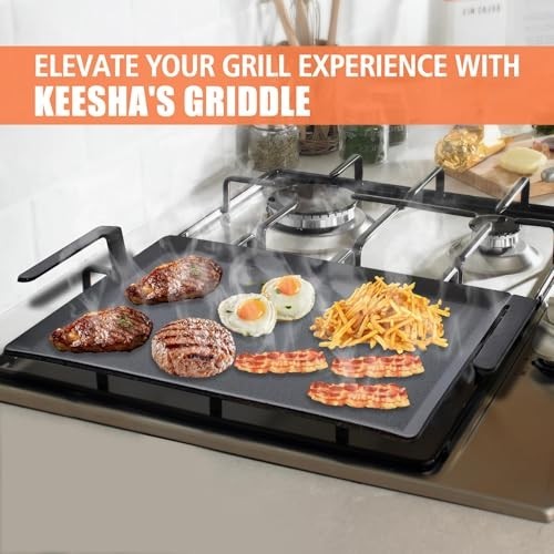 24” Carbon Steel Griddle – Pre-seasoned Heavy Duty Cookware for Double Burner &