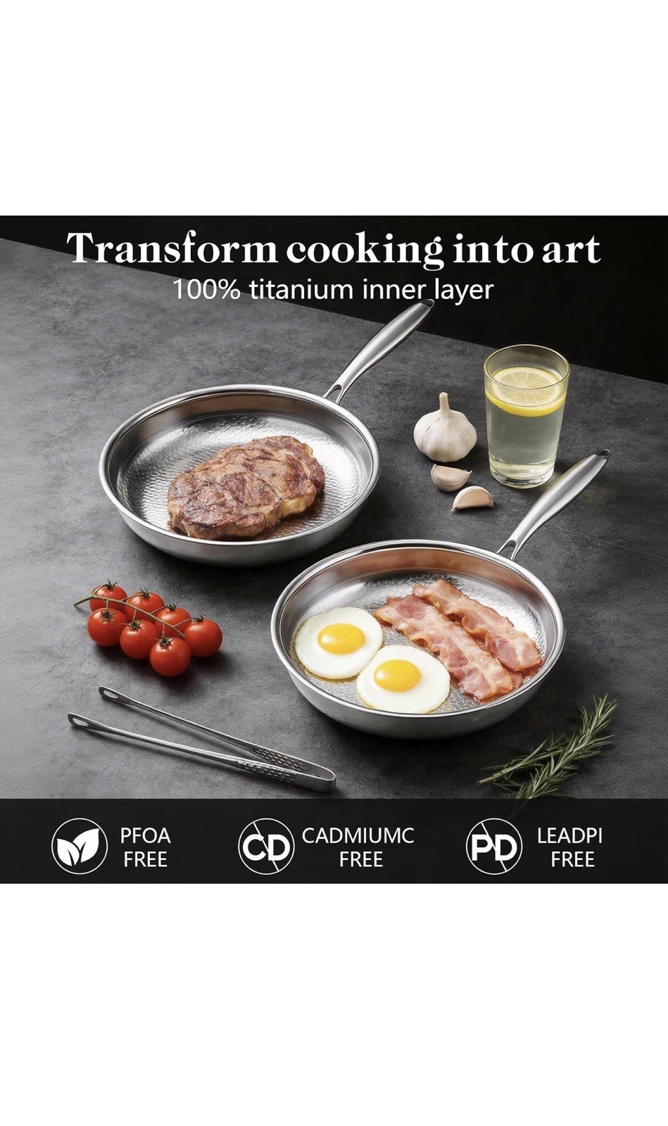 12N35/ Titanium Pans for Cooking, 12 Inch Frying Pan and Stainless Steel Tongs